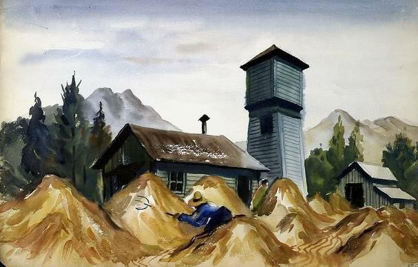 Charles F. Keck - Haying, Ventura - Watercolor - 15" x 22"