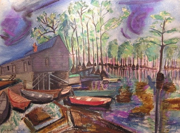 De Hirsch Margules - The Boat Yard - Watercolor - 18" x 25"