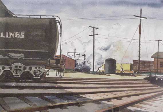 Joseph Edward Knowles - Tanker Yard Workers - Watercolor - 18" x 22"