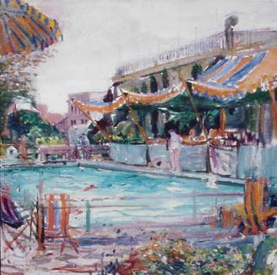 Joseph Kleitsch - Joseph Kleitsch/Poolside, The Ambassador Hotel, Los Angeles - Oil on Canvas - 20x24