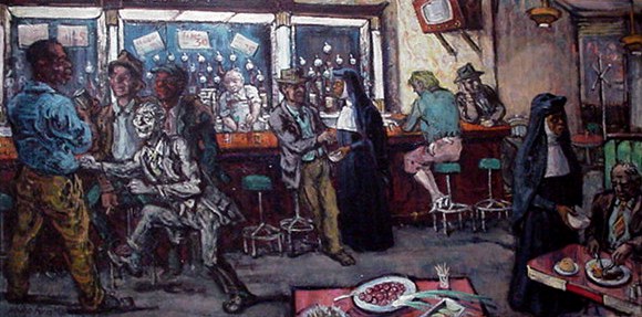 Philip Reisman - Collection at Harrys - Oil on Panel - 18" x 36"